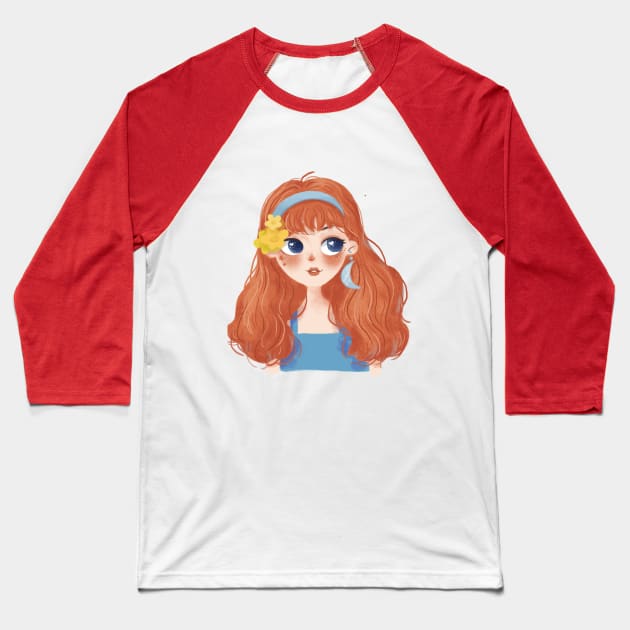 Red Hair Girl Baseball T-Shirt by xiaolindrawing